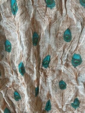 Modcloth Beige Scarf with Teal Peacock Dot Accents